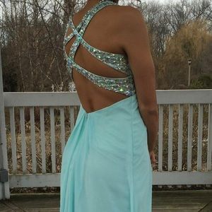 Teal backless prom dress